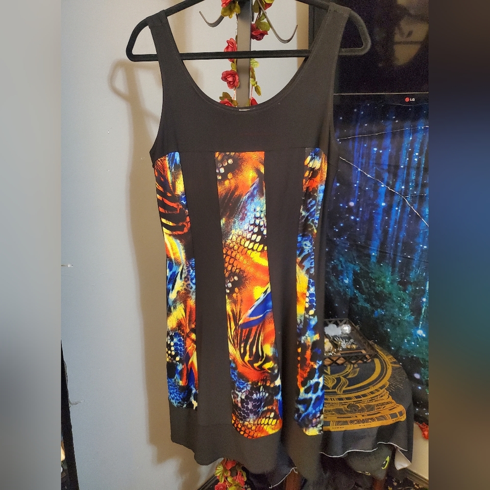 Vibrant Multicolor Dress With Black Accents Size XL